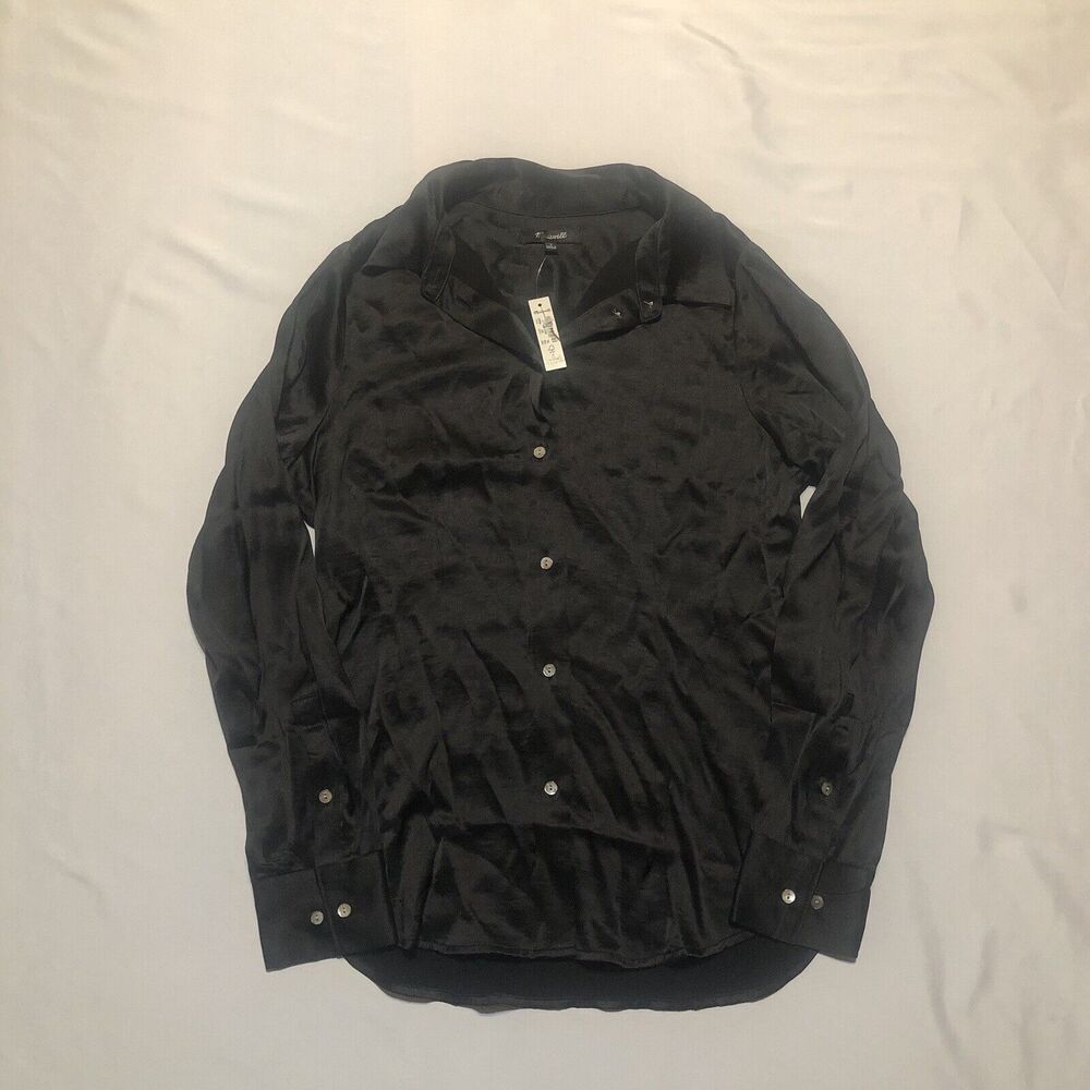 NWT Madewell Women's Darted Button-Up Shirt Satin Black Size 2 NEW